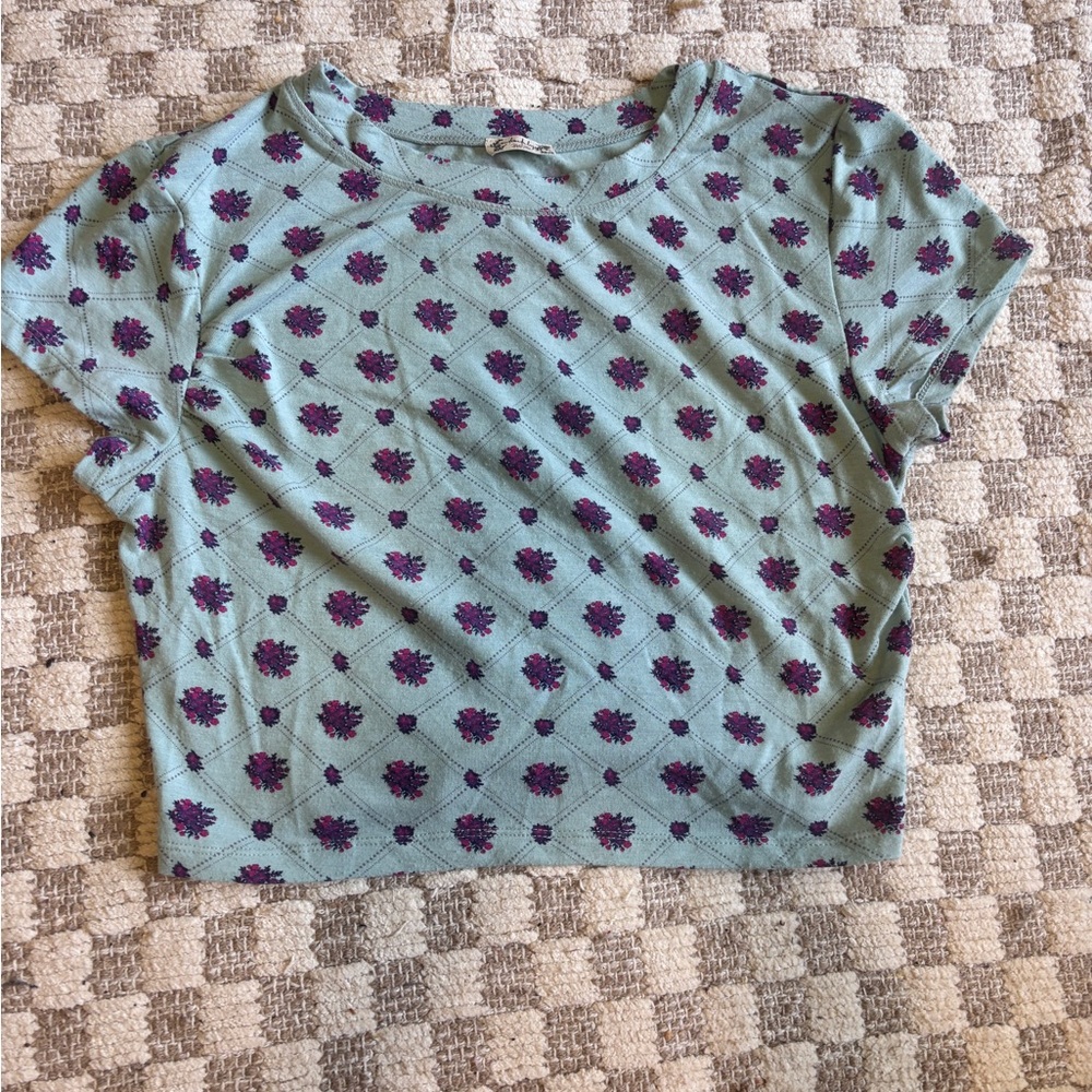Free People Sage Green Floral Crop Top Size Small